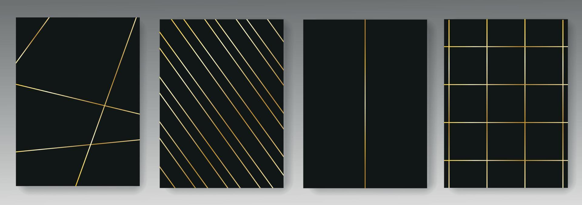 Set collection of black backgrounds with golden lines vector