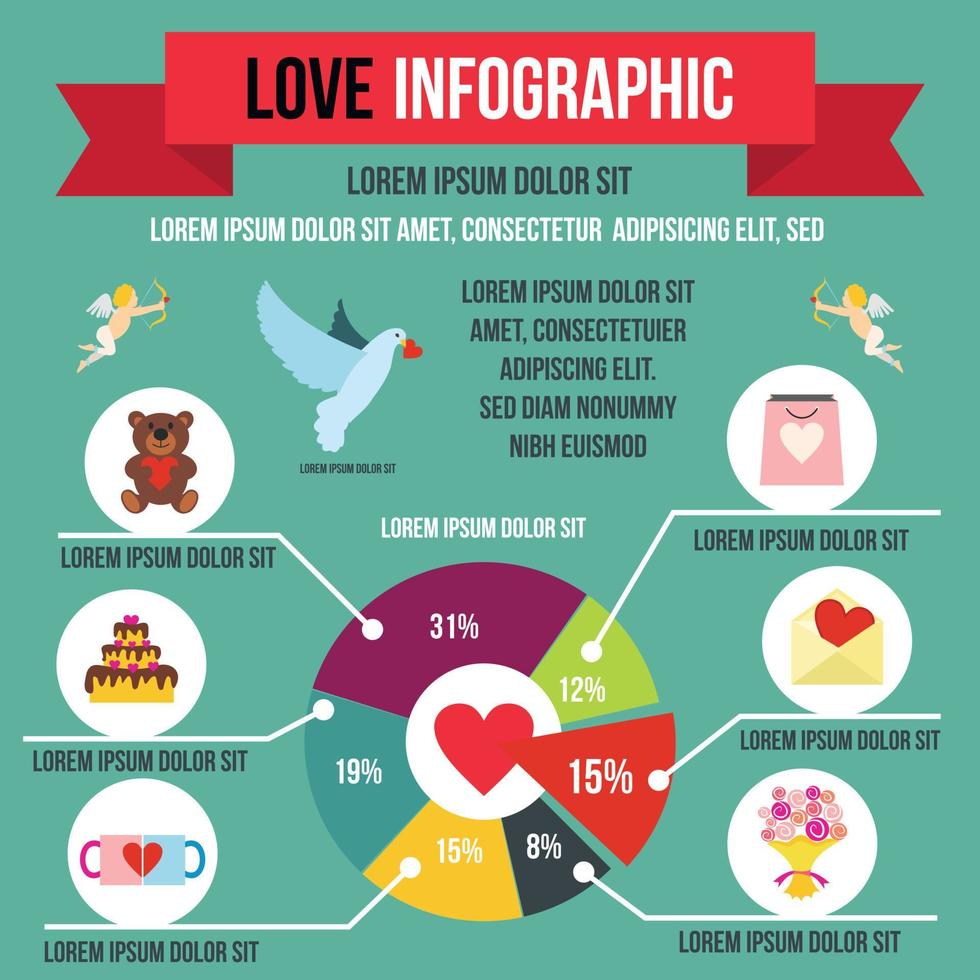 Love infographic, flat style vector