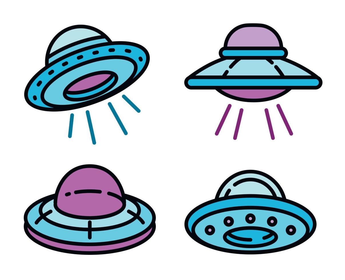 UFO icons set, outline style vector