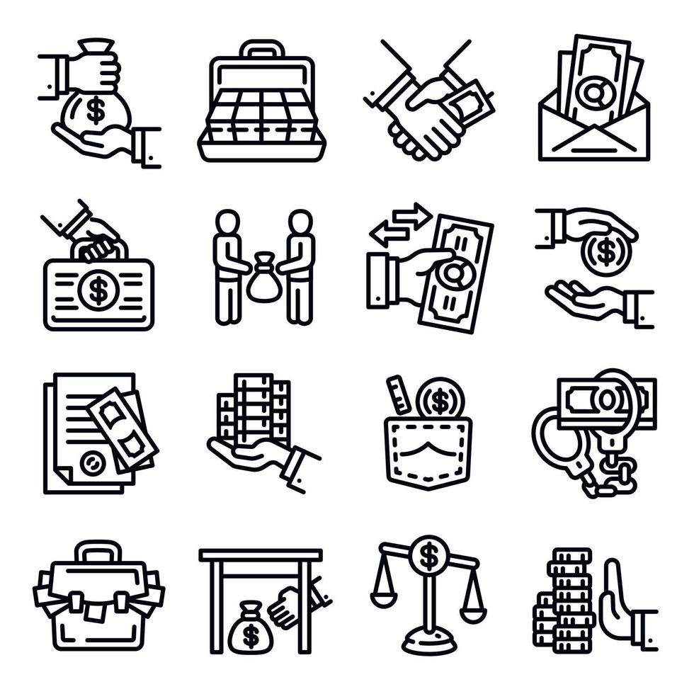Bribery icon set, outline style vector