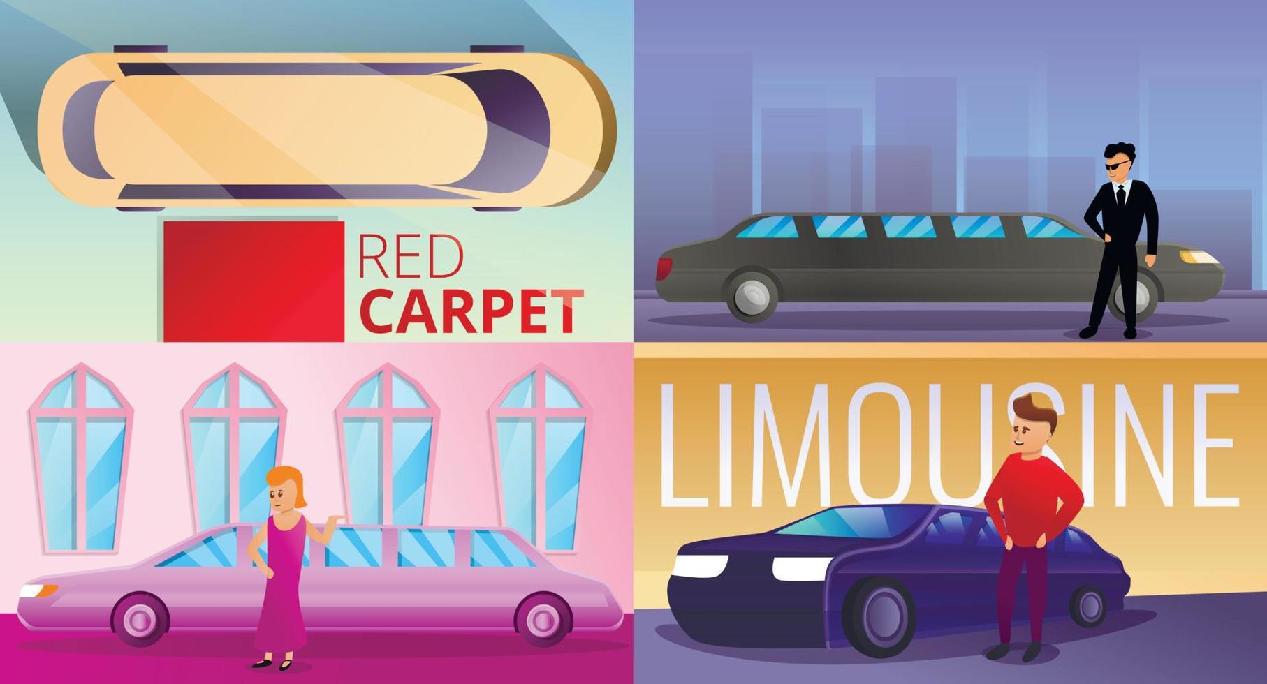 Limousine banner set, cartoon style vector