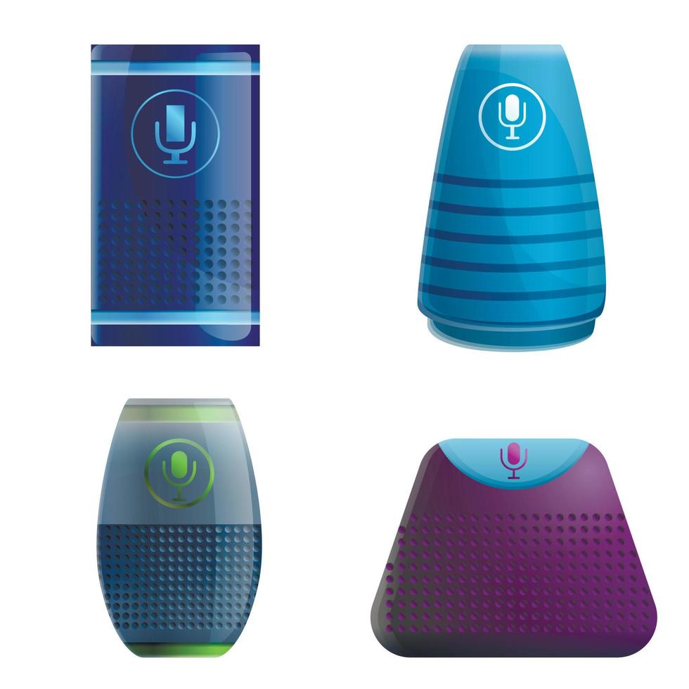Smart speaker icons set, cartoon style vector