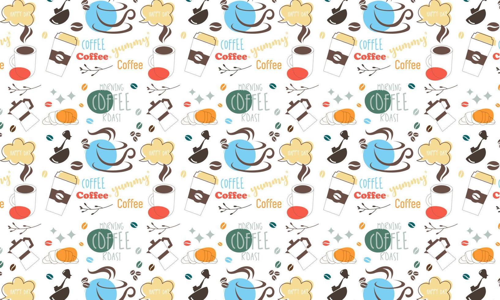 Hand drawn coffee seamless pattern with lettering vector