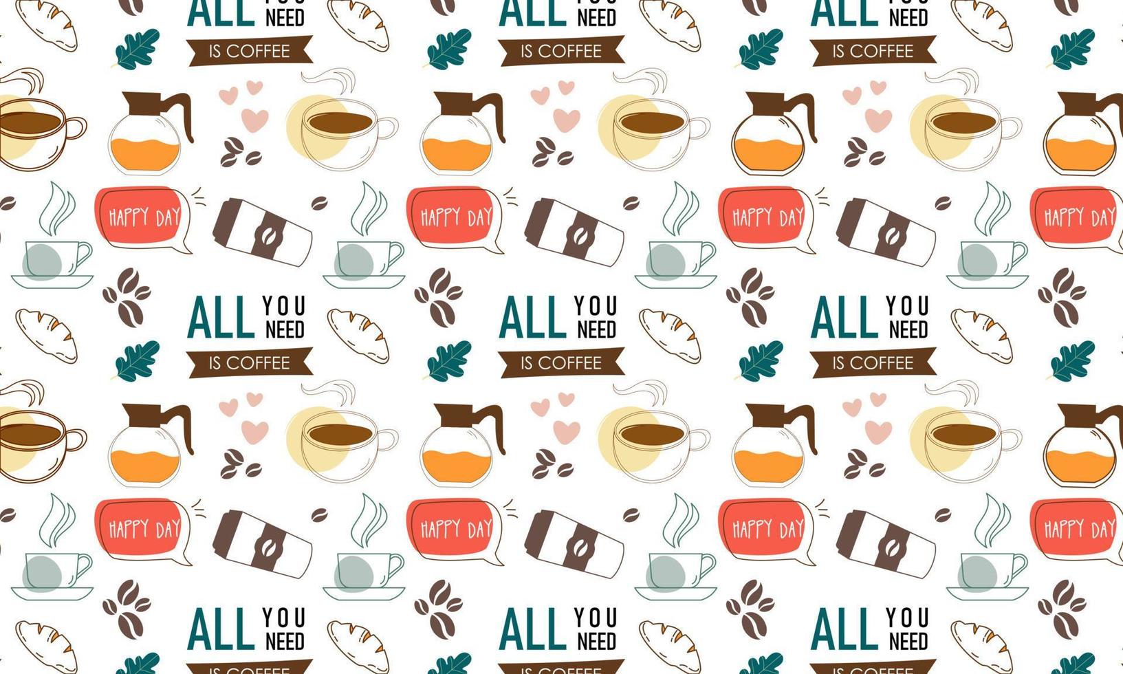 Hand drawn coffee seamless pattern with lettering vector