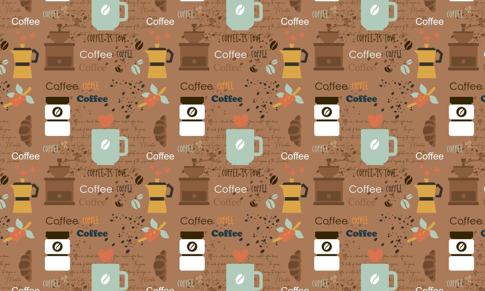 café dibujado a mano de patrones sin fisuras con letras vector