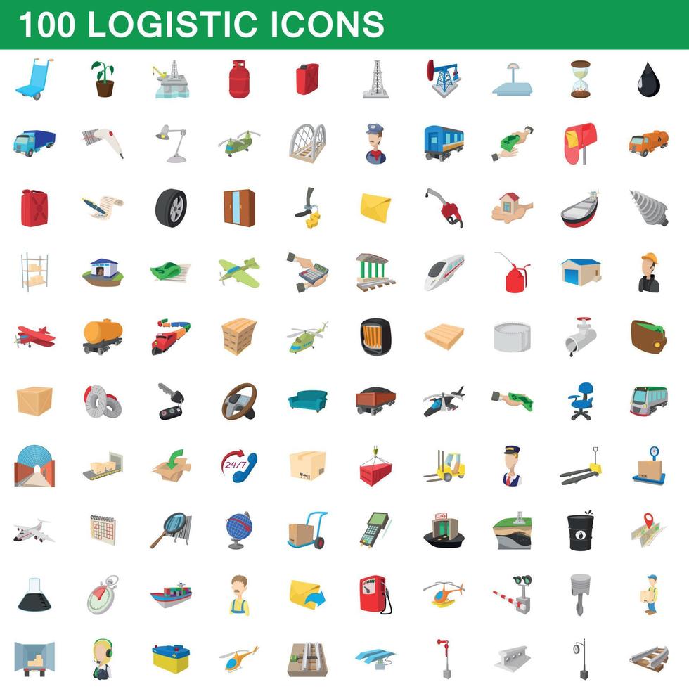 100 logistic set, cartoon style vector