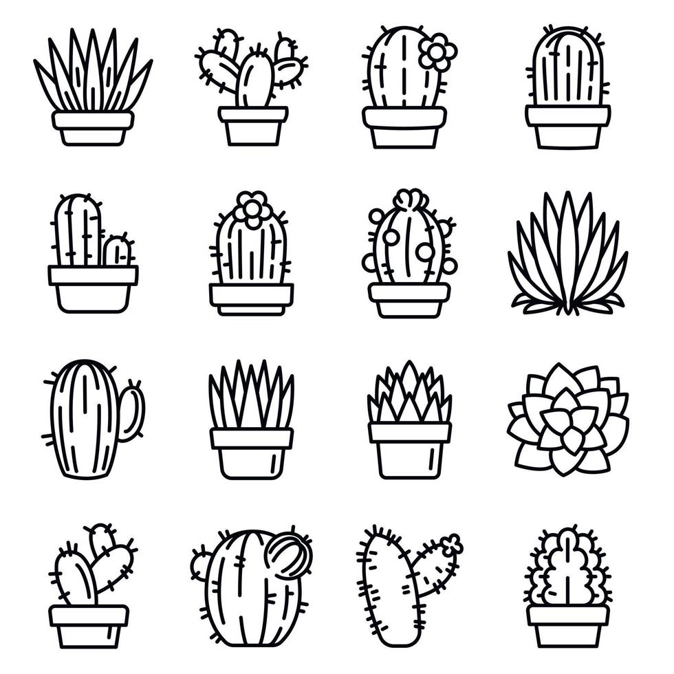 Succulent icons set, outline style vector