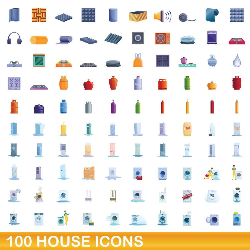 100 casa, conjunto de iconos de estilo de dibujos animados vector