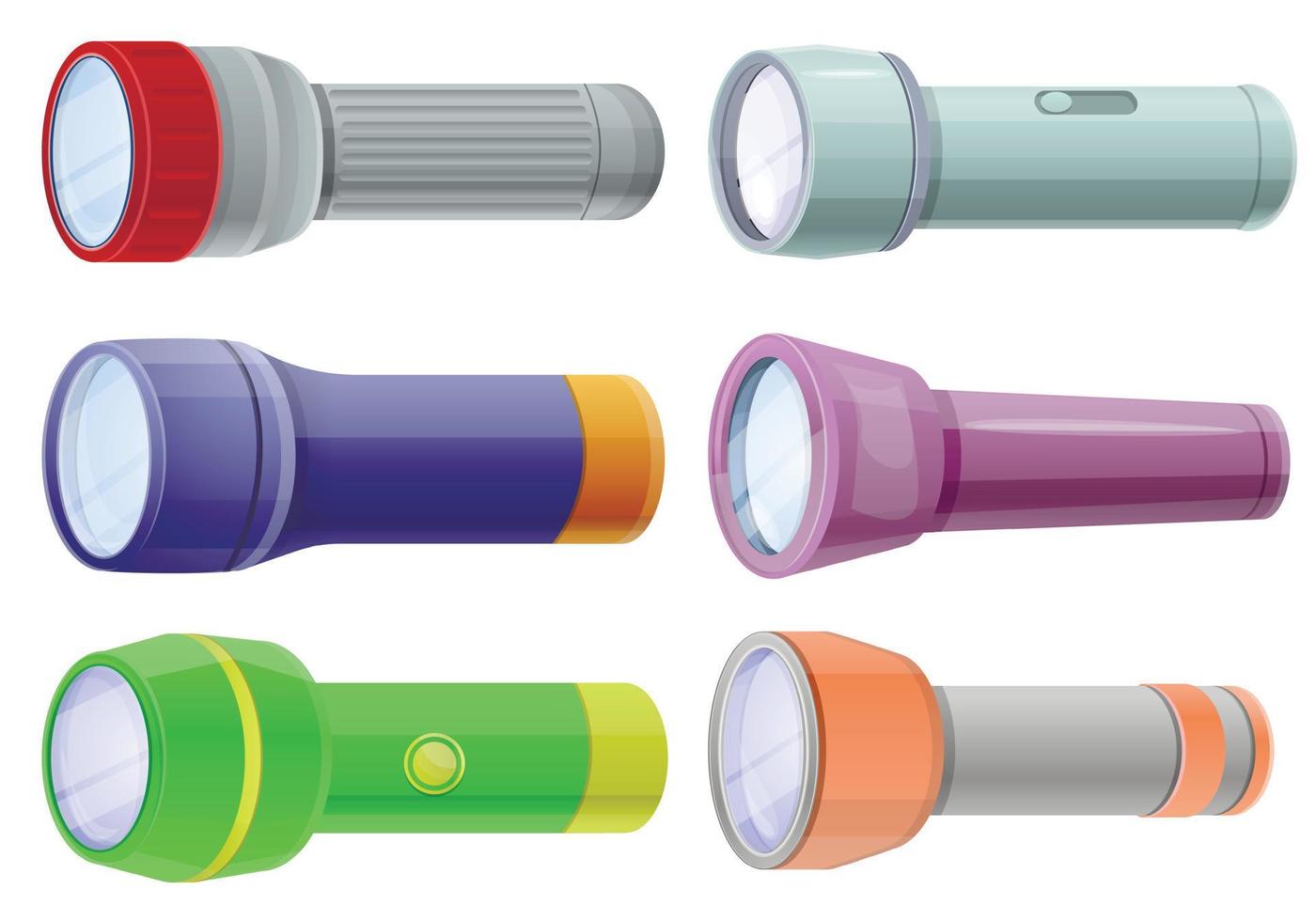 Flashlight icons set, cartoon style vector