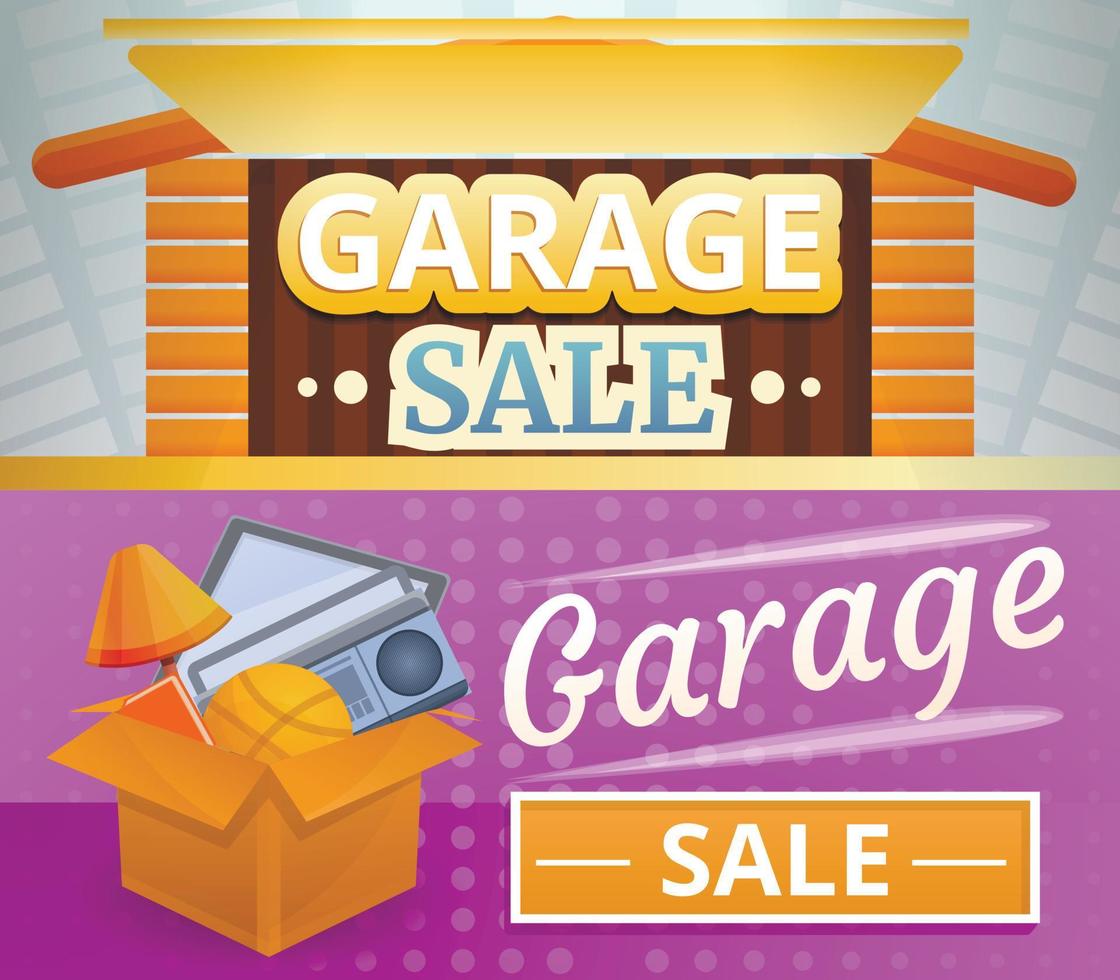 Garage sale banner set, cartoon style vector