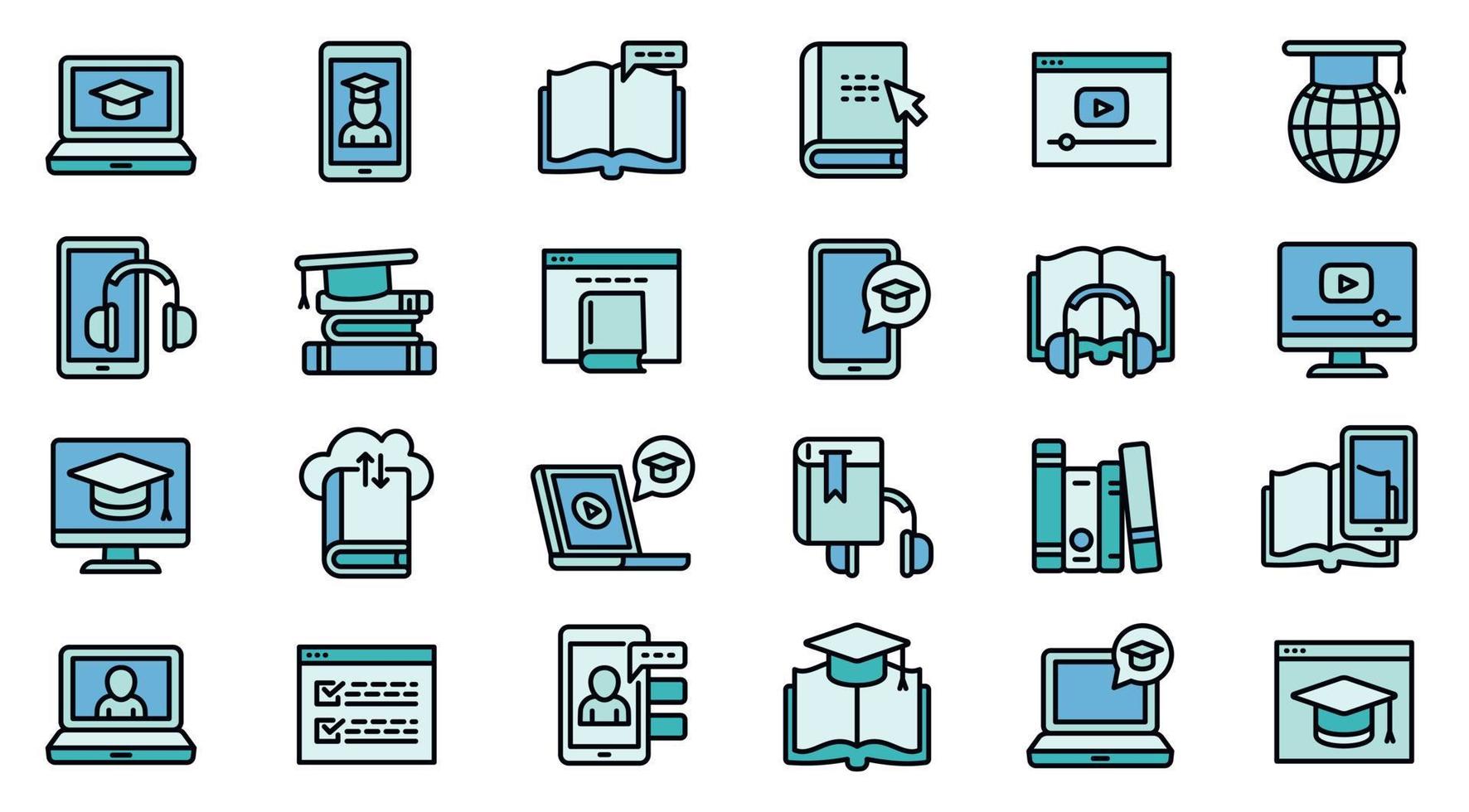Interactive learning icons set, outline style vector