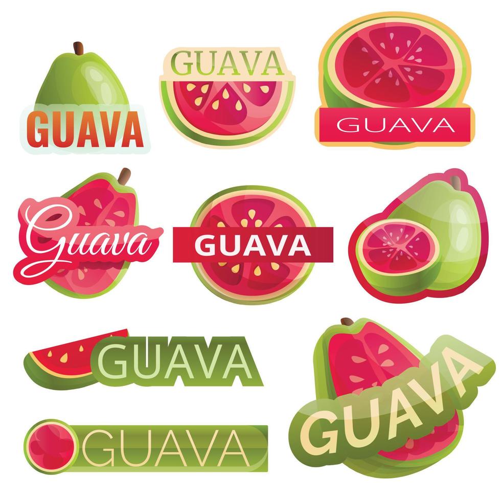 Guava logo set, cartoon style vector