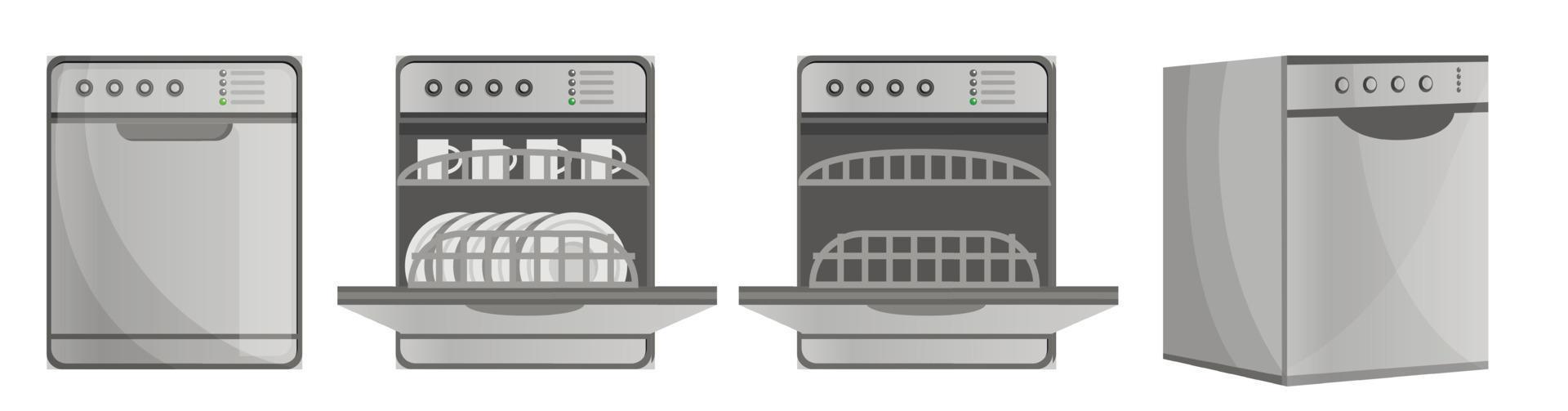 Dishwasher icon set, cartoon style vector