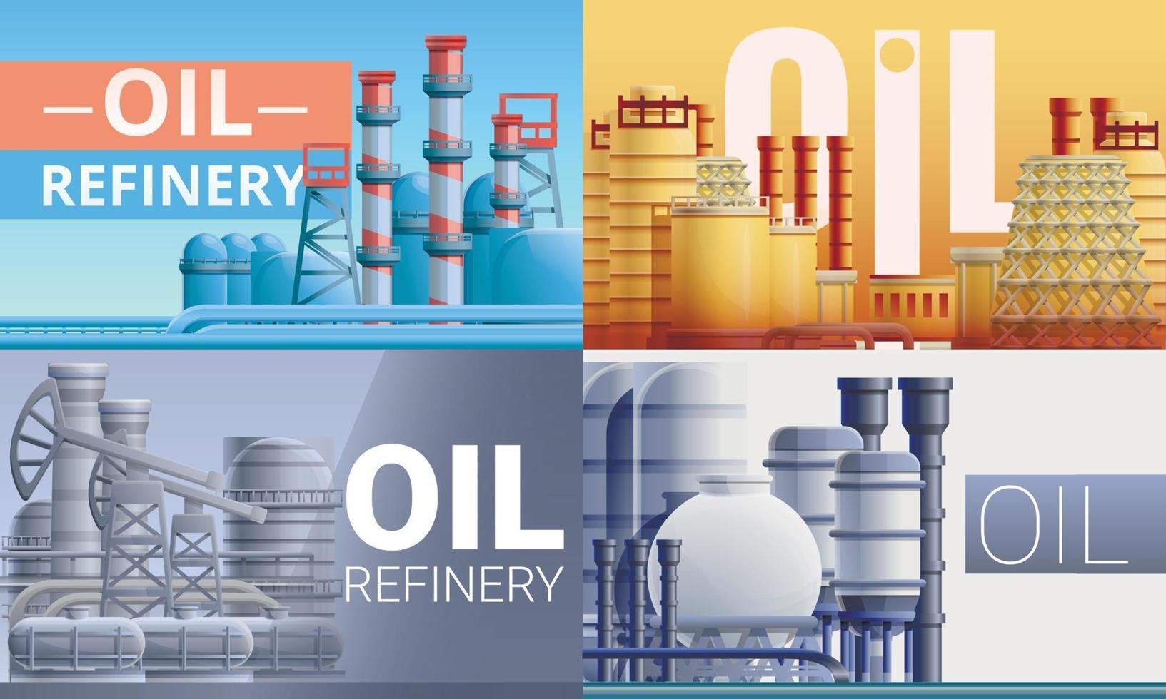 Refinery plant banner set, cartoon style vector