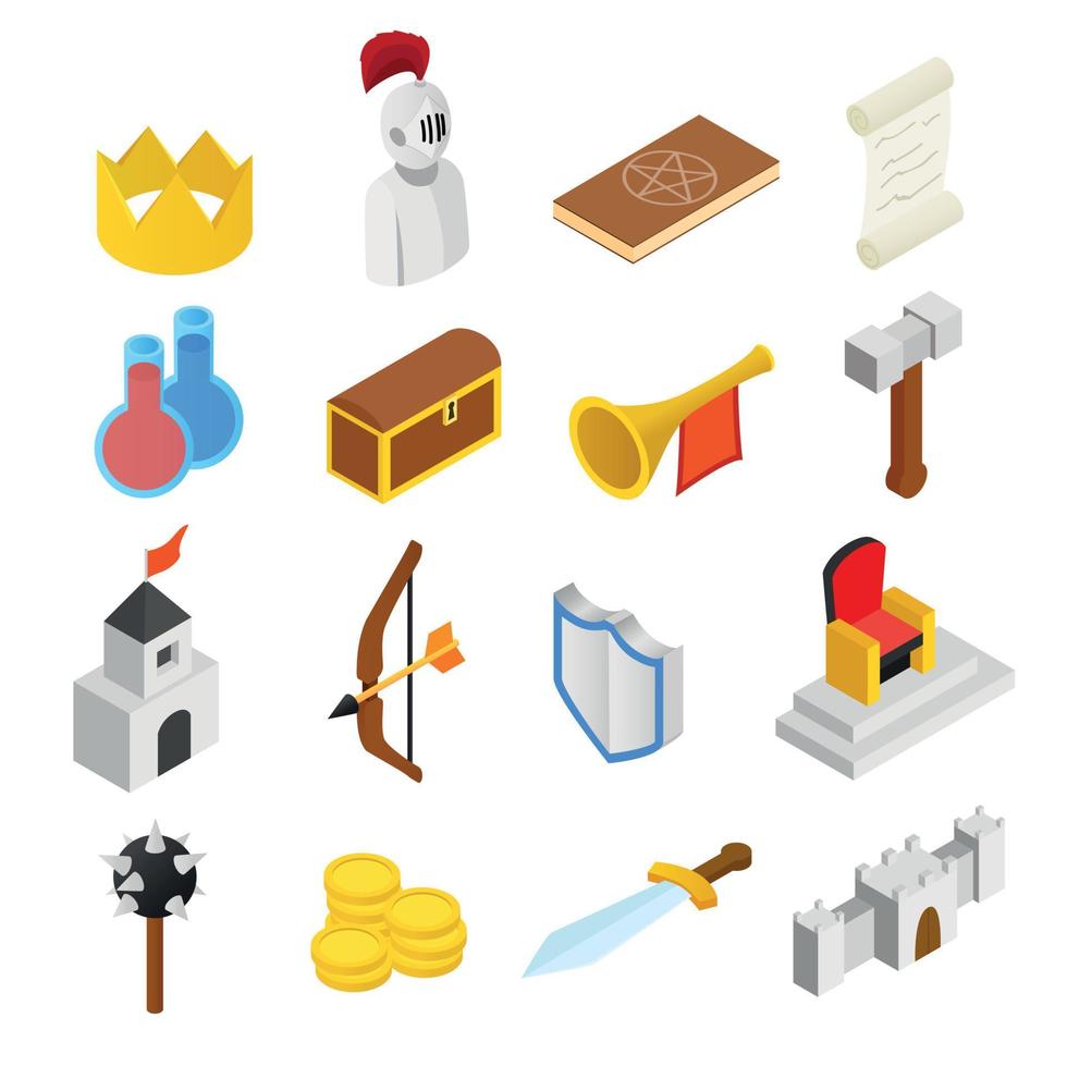 Medieval isometric 3d icons set vector