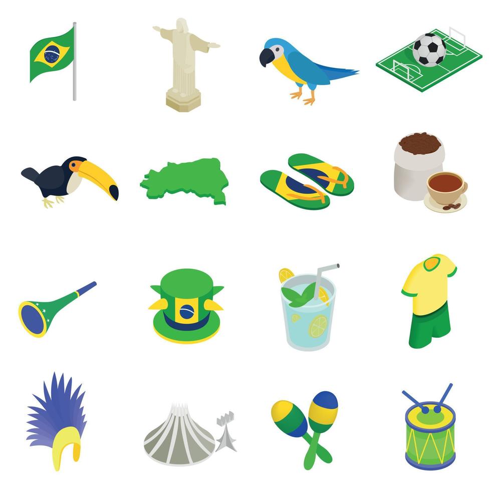 iconos 3d isométricos de brasil vector