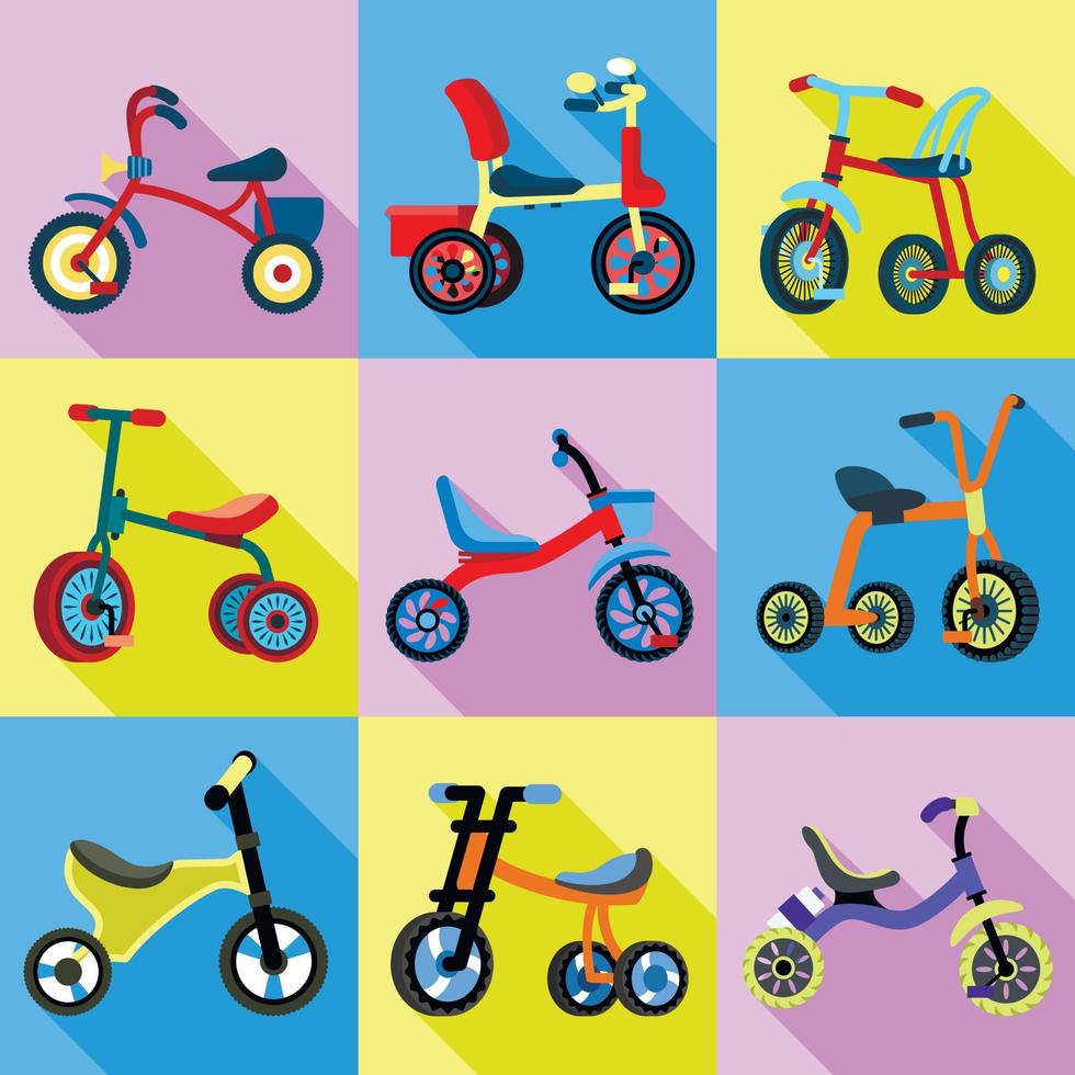 Tricycle icons set, flat style vector