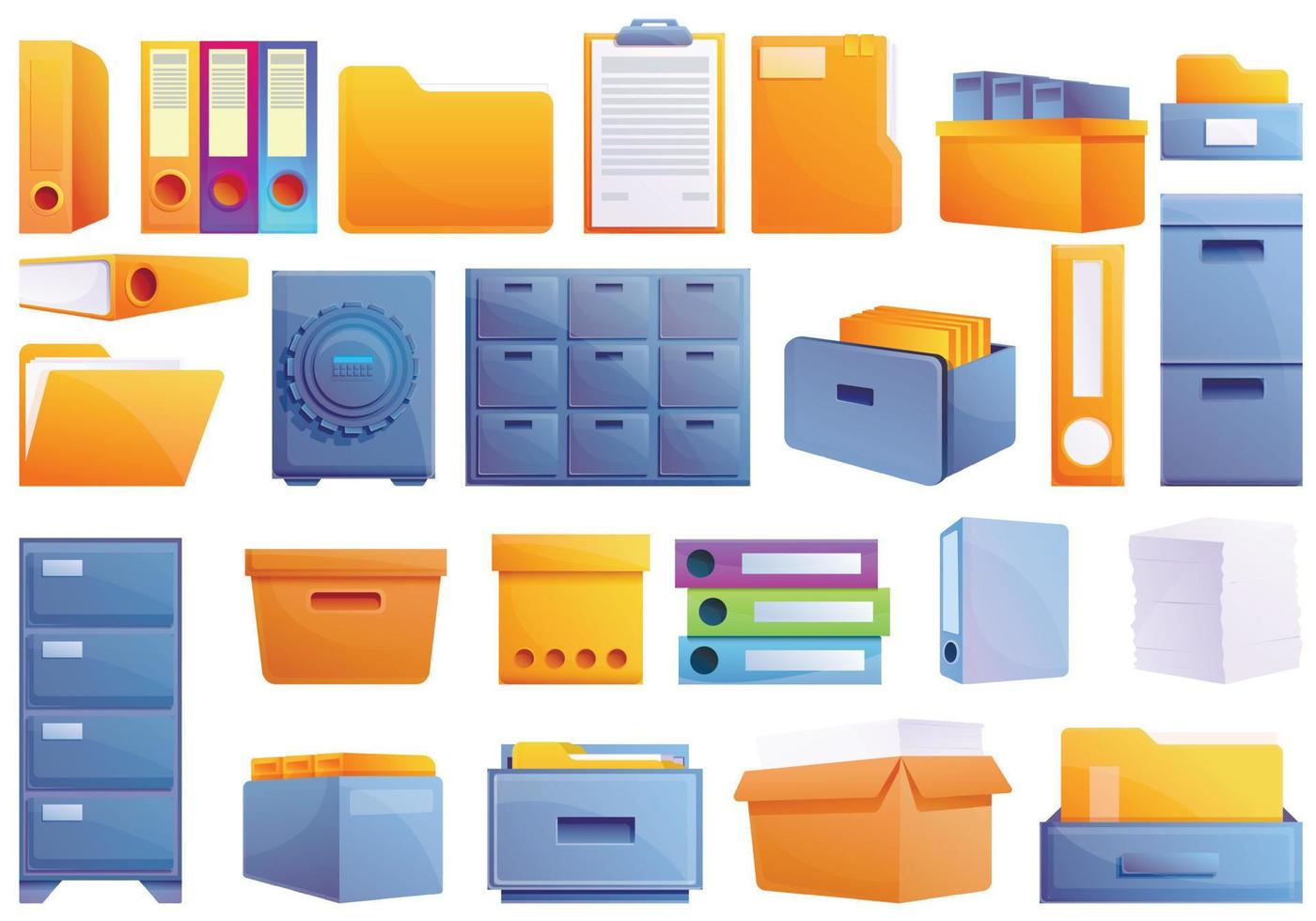 Storage of documents icons set, cartoon style vector