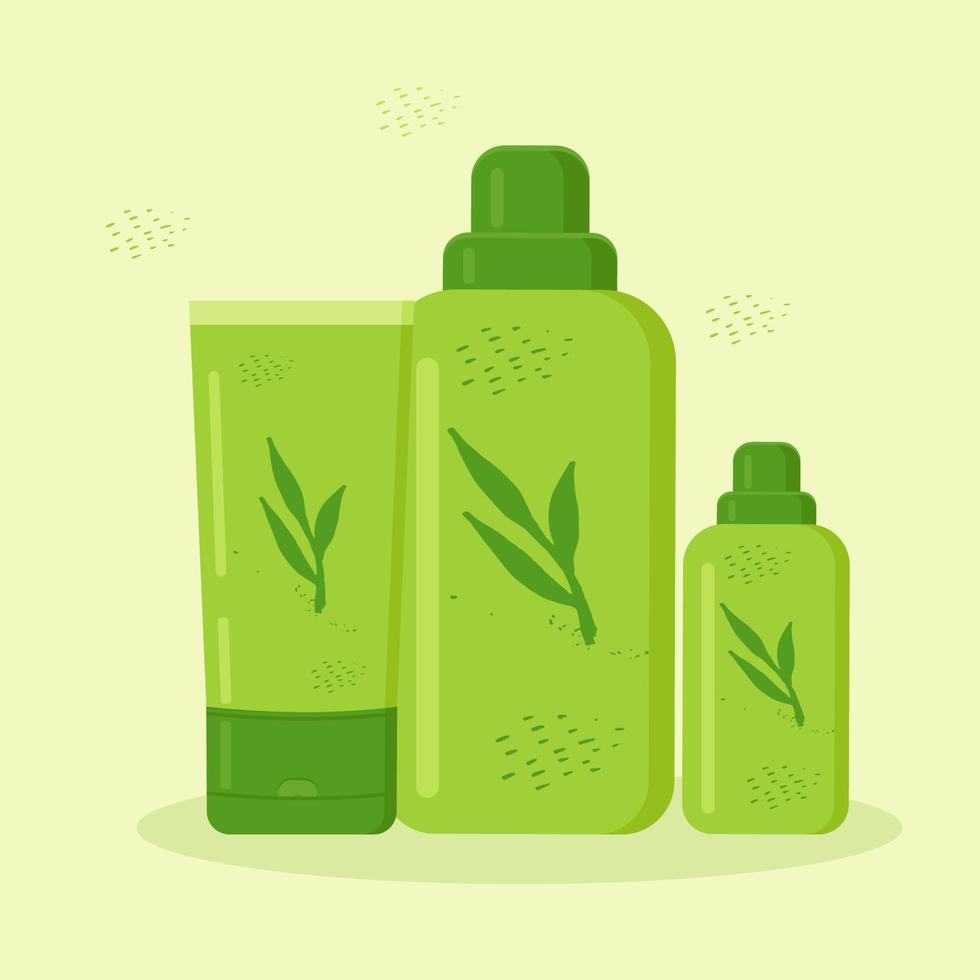bottles and tubes with cosmetics plant pattern vector