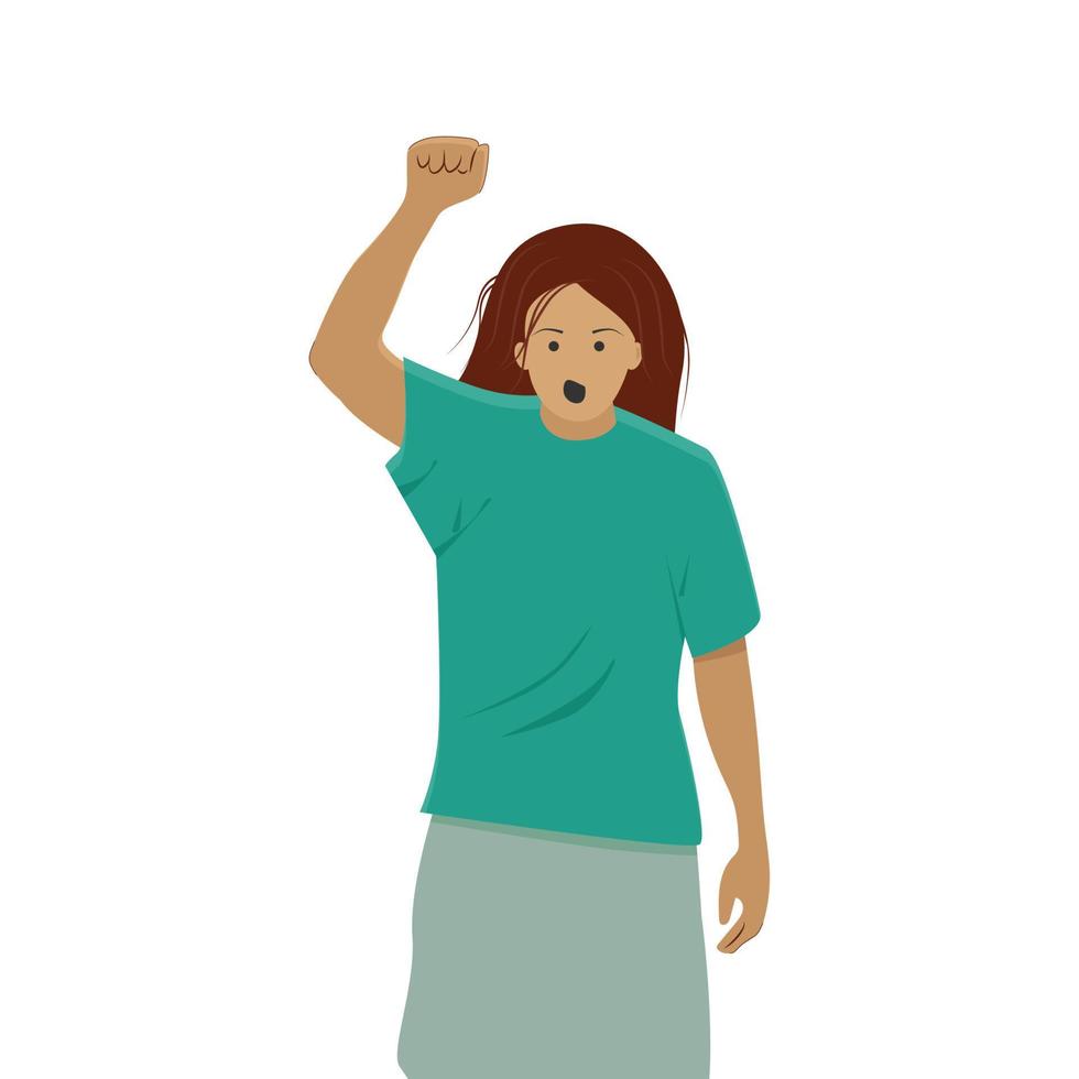 a woman protests with hand in fist vector