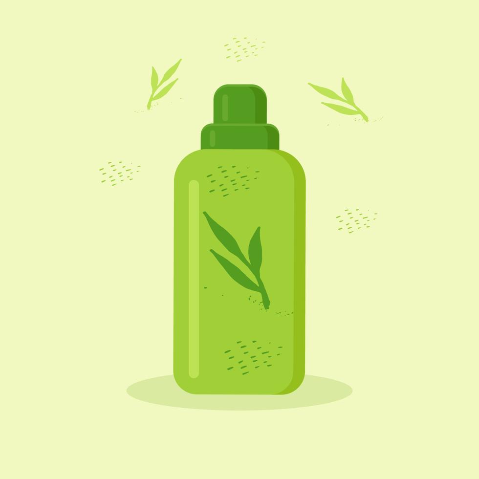 a bottle of cosmetics in green with plants vector