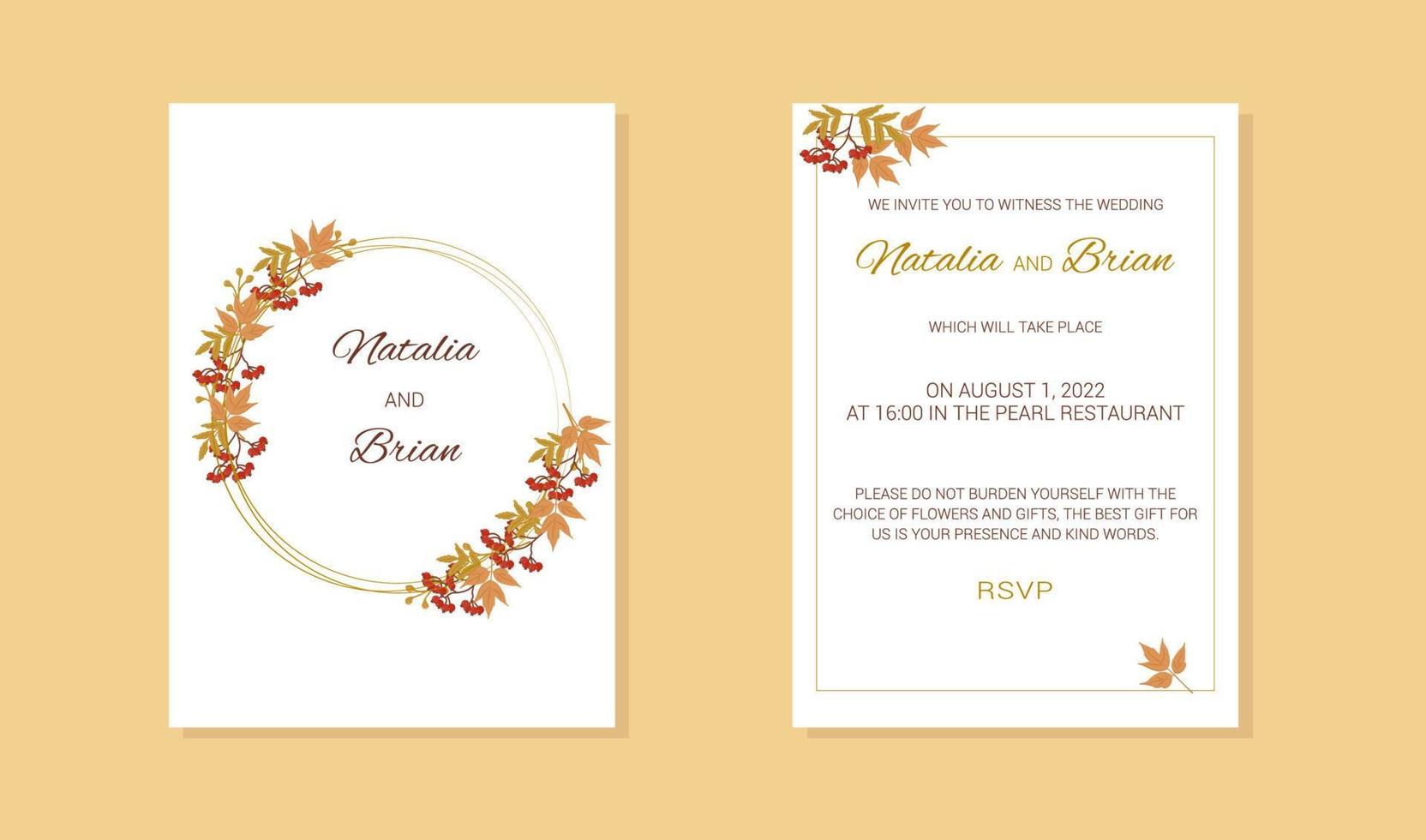 autumn wedding invitation leaf branch rowan frame vector