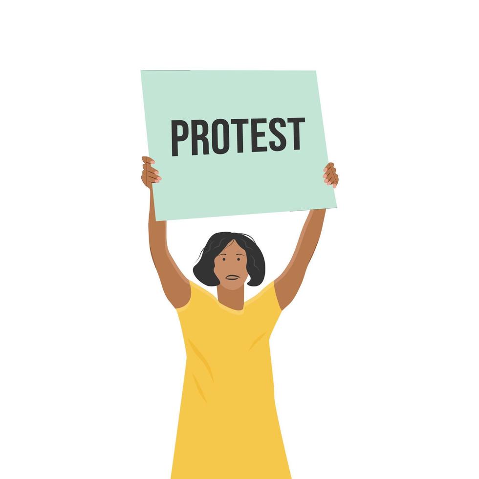 una mujer negra protesta con un cartel vector