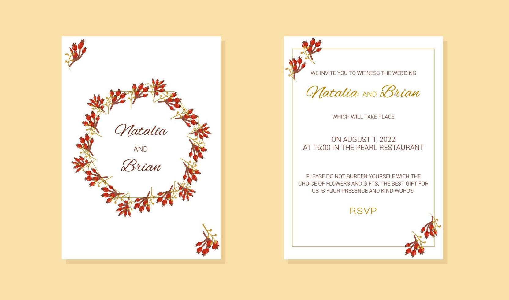 invitación de boda en marco de bayas de estilo otoño vector