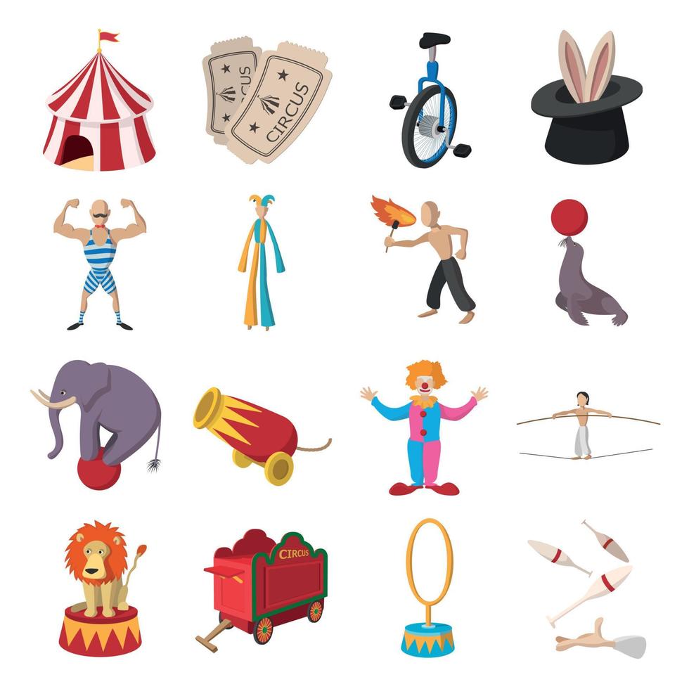 colección de dibujos animados de iconos de espectáculo de circo vector