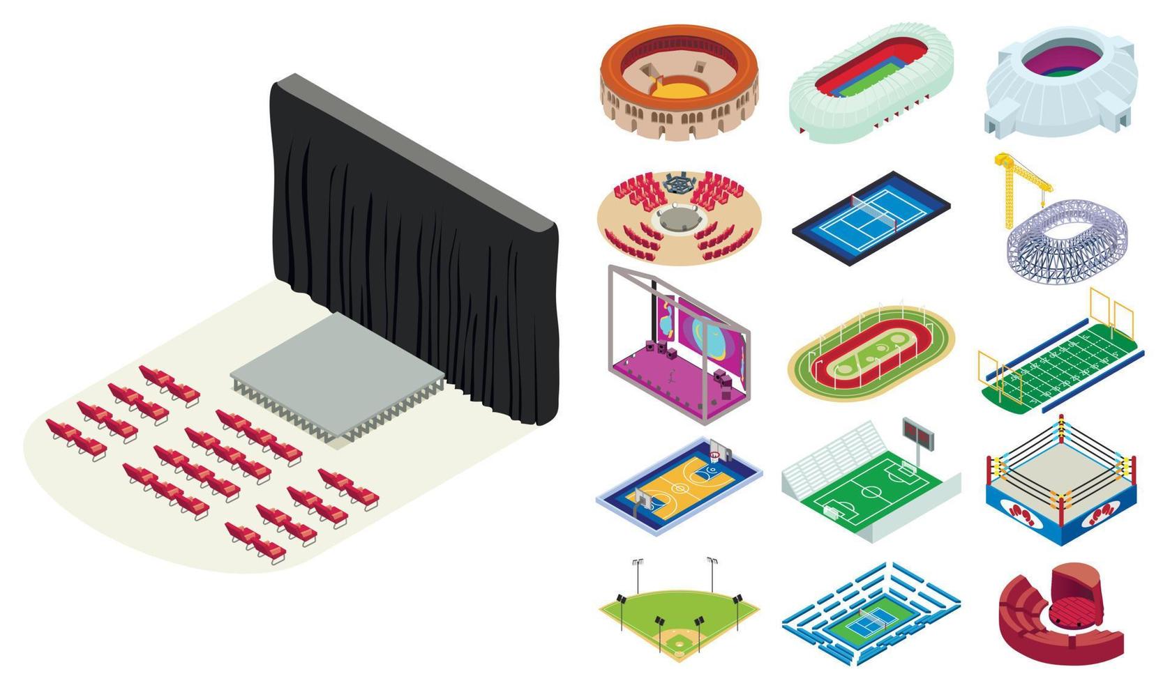 Arena icons set, isometric style vector