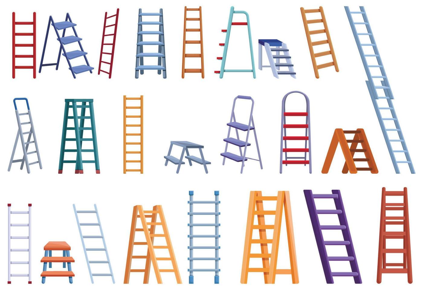 Step ladder icons set, cartoon style vector