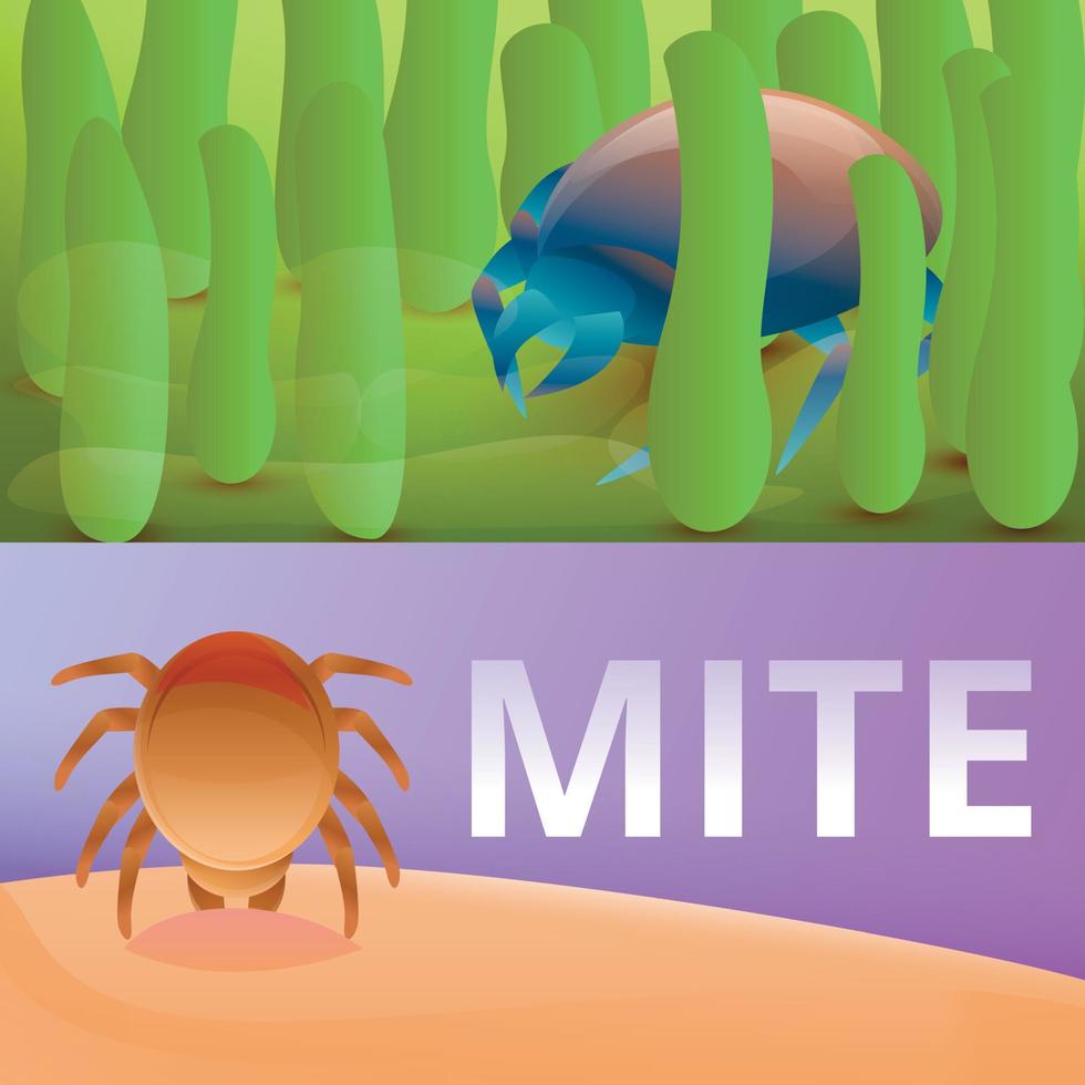 Insect mite banner set, cartoon style vector