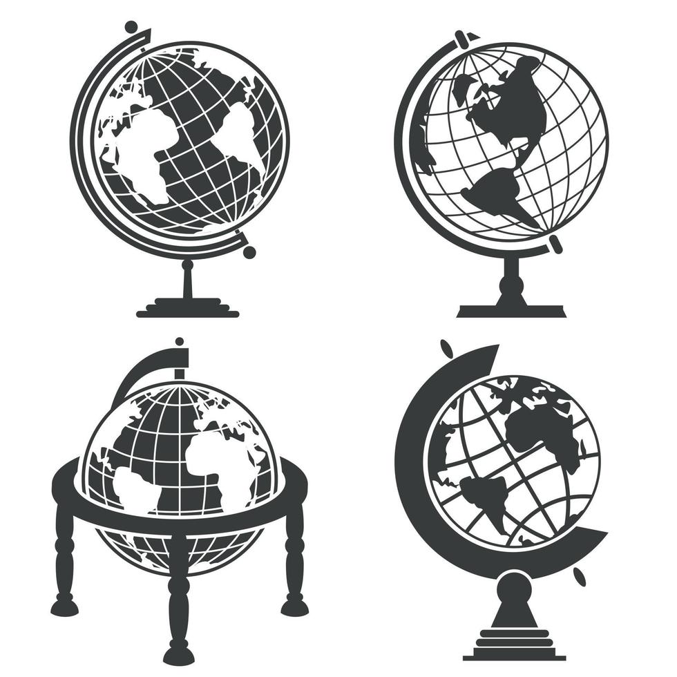Earth globe illustration monochrome set vector