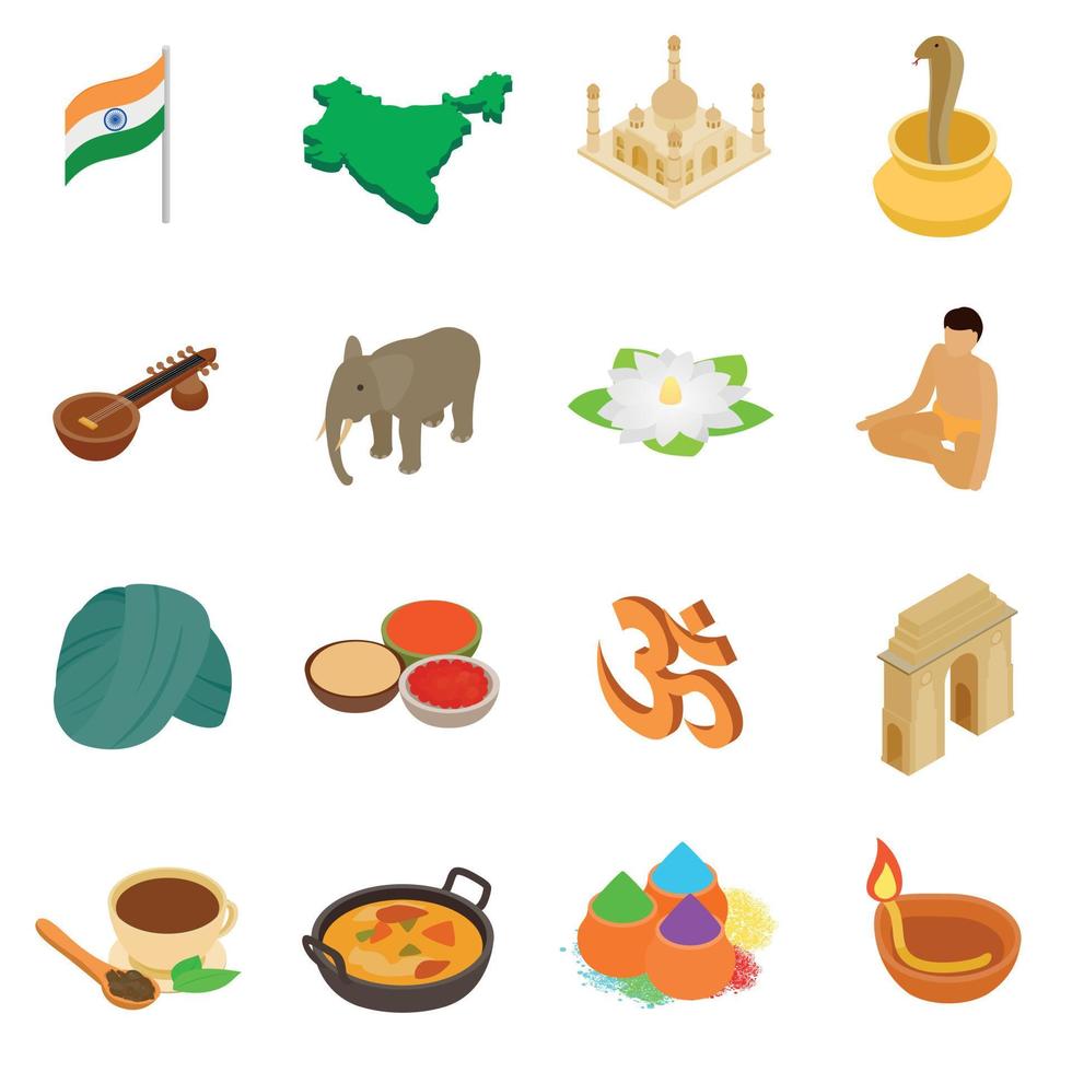 India isometric 3d icons set vector