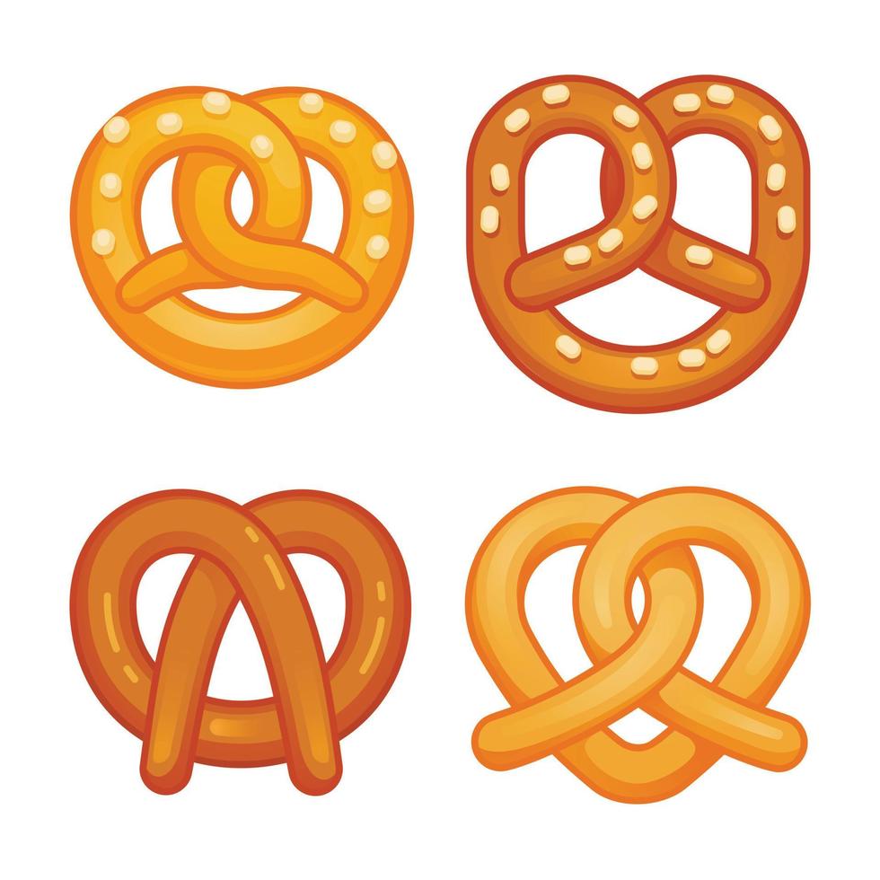 Pretzel icon set, cartoon style vector