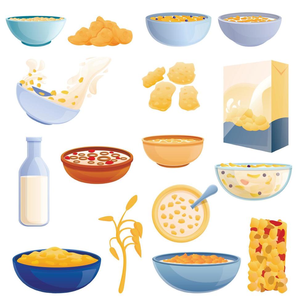 conjunto de iconos de copos de cereales, estilo de dibujos animados 8945754  Vector en Vecteezy