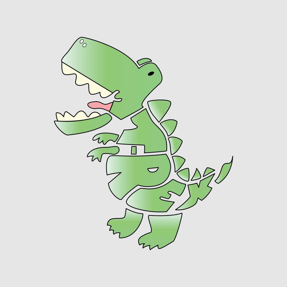 Funny dinosaur cartoon. T-rex letter as his body shape vector