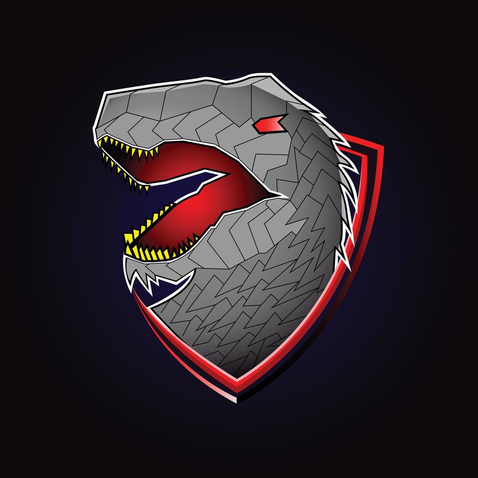 Dinosaur robot head in esport mascot logo style. Mecha T-rex illustration for sport, badge, digital printing and Esport team vector