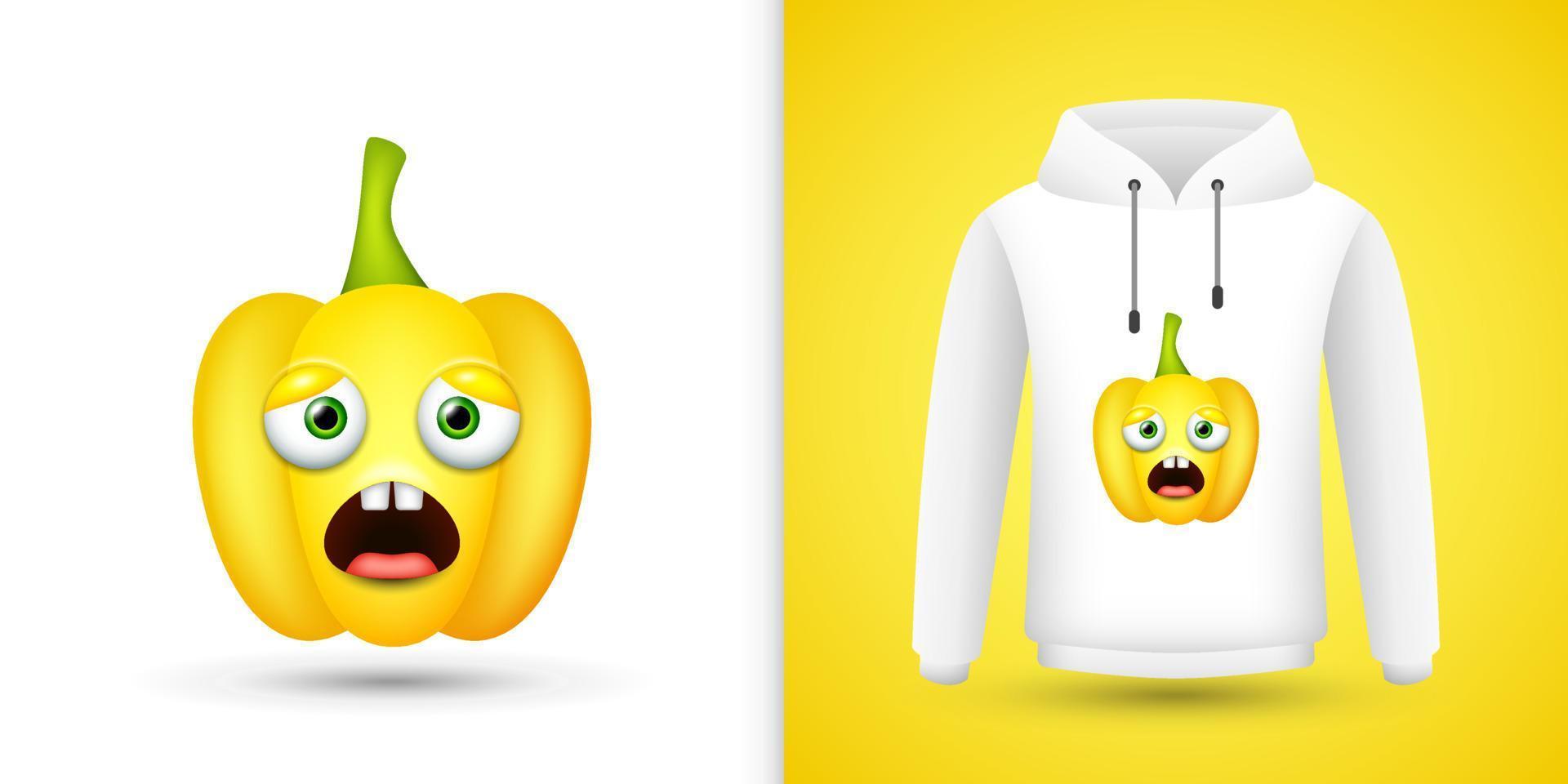 Yellow Bell Pepper on white sweatshirt hoodie. Vector