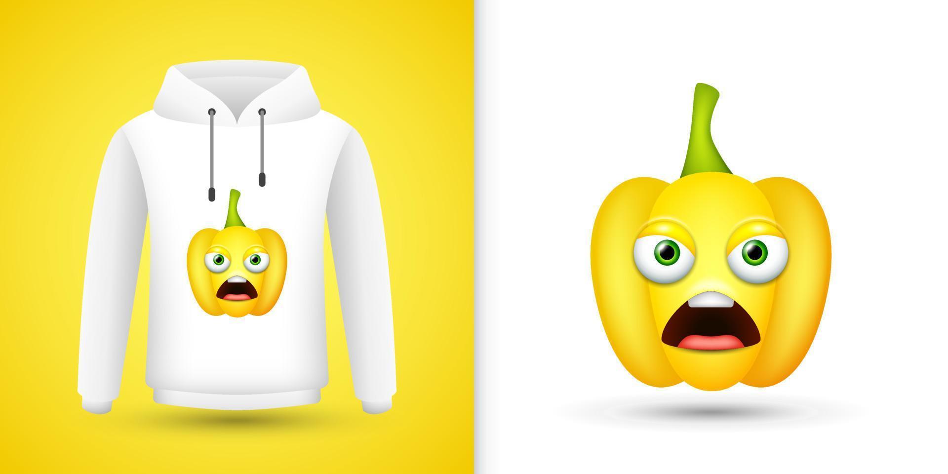 Yellow Bell Pepper on white sweatshirt hoodie. Vector