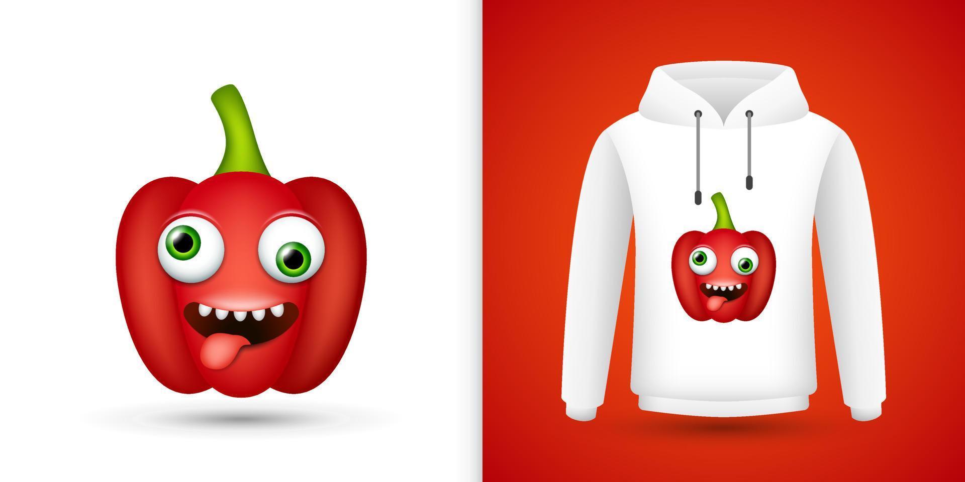 Red Bell Pepper on white sweatshirt hoodie. Vector