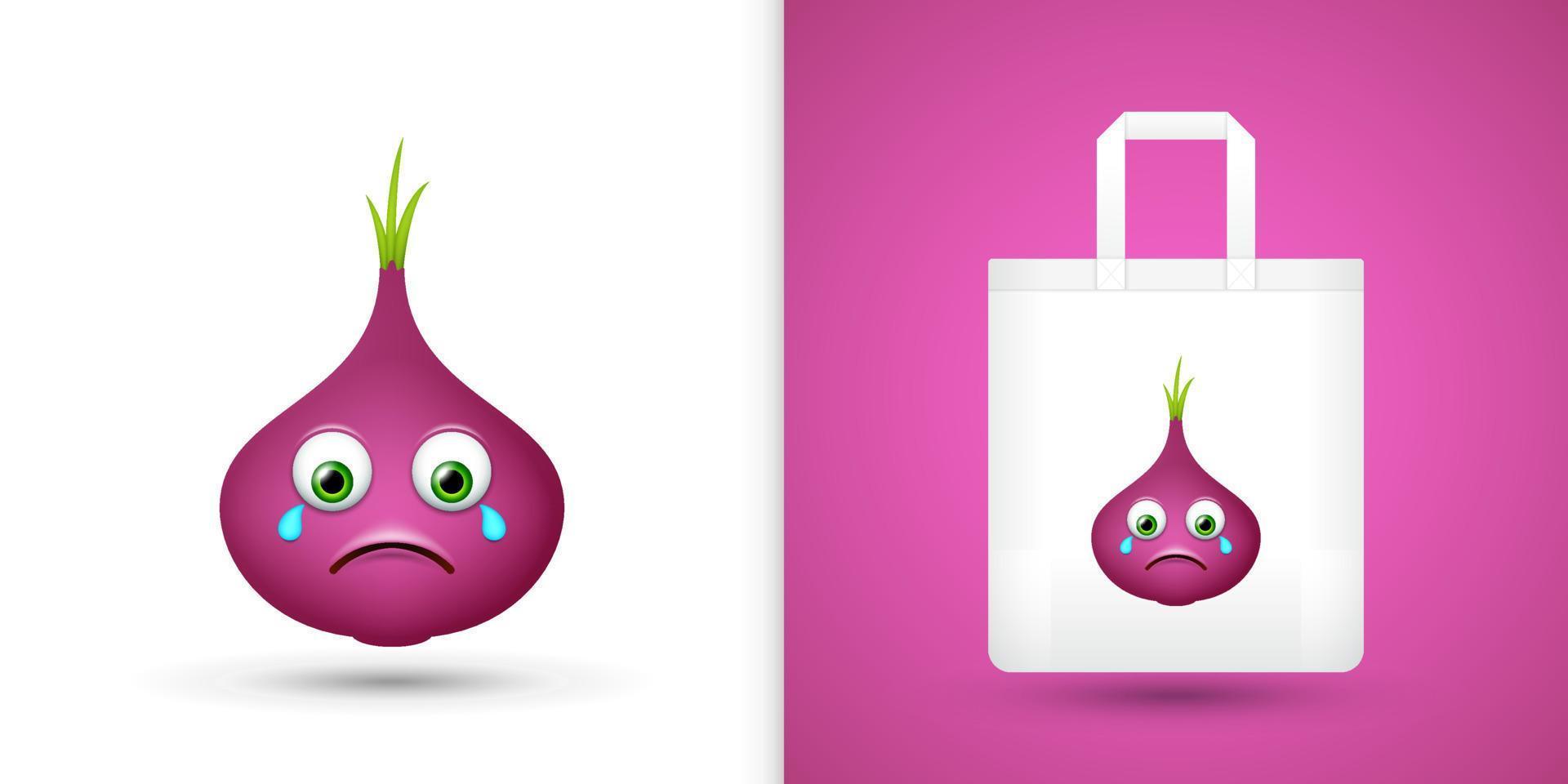 Red Onion on white tote bag. Vector