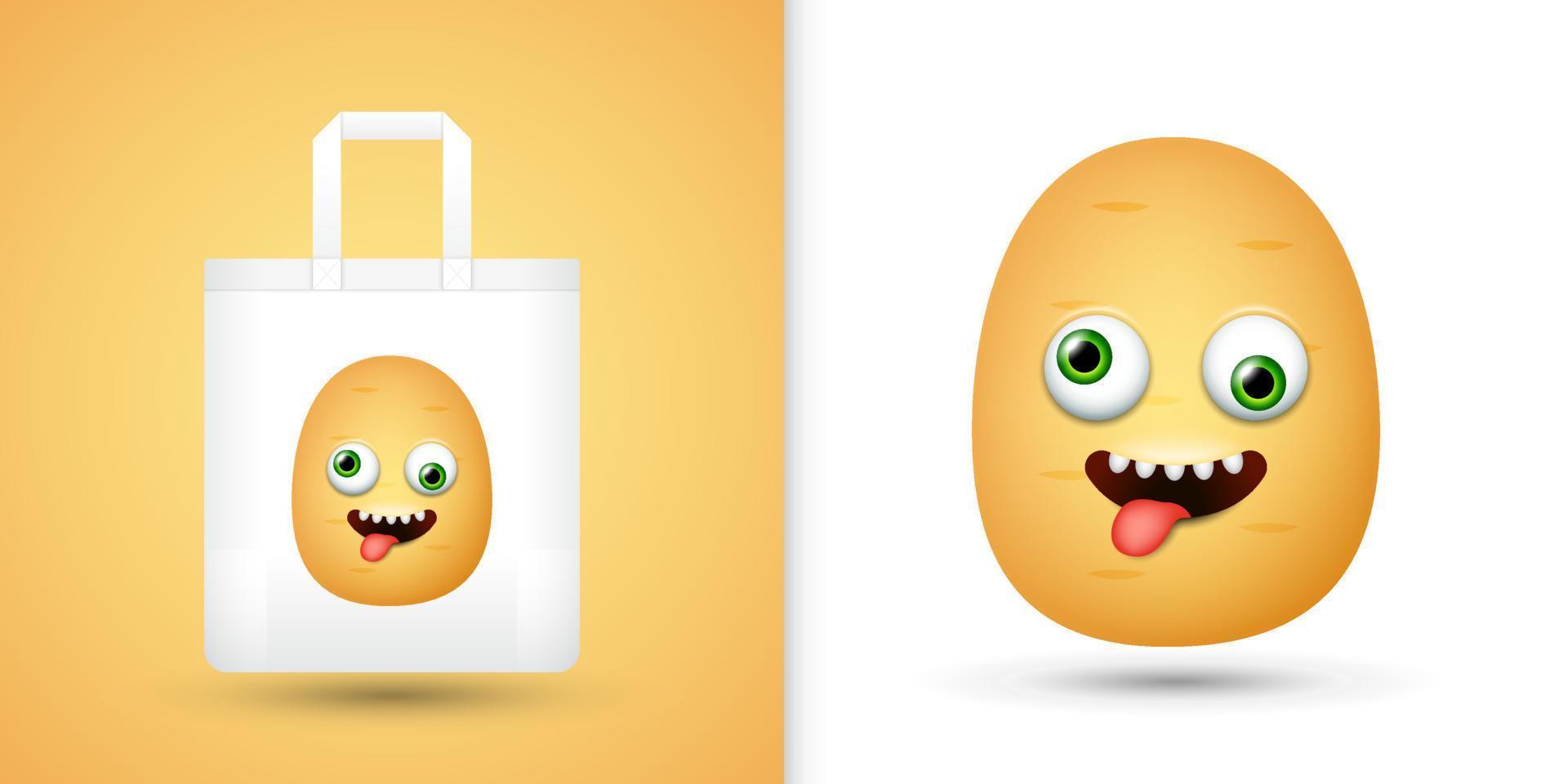 Potato on white tote bag. Vector