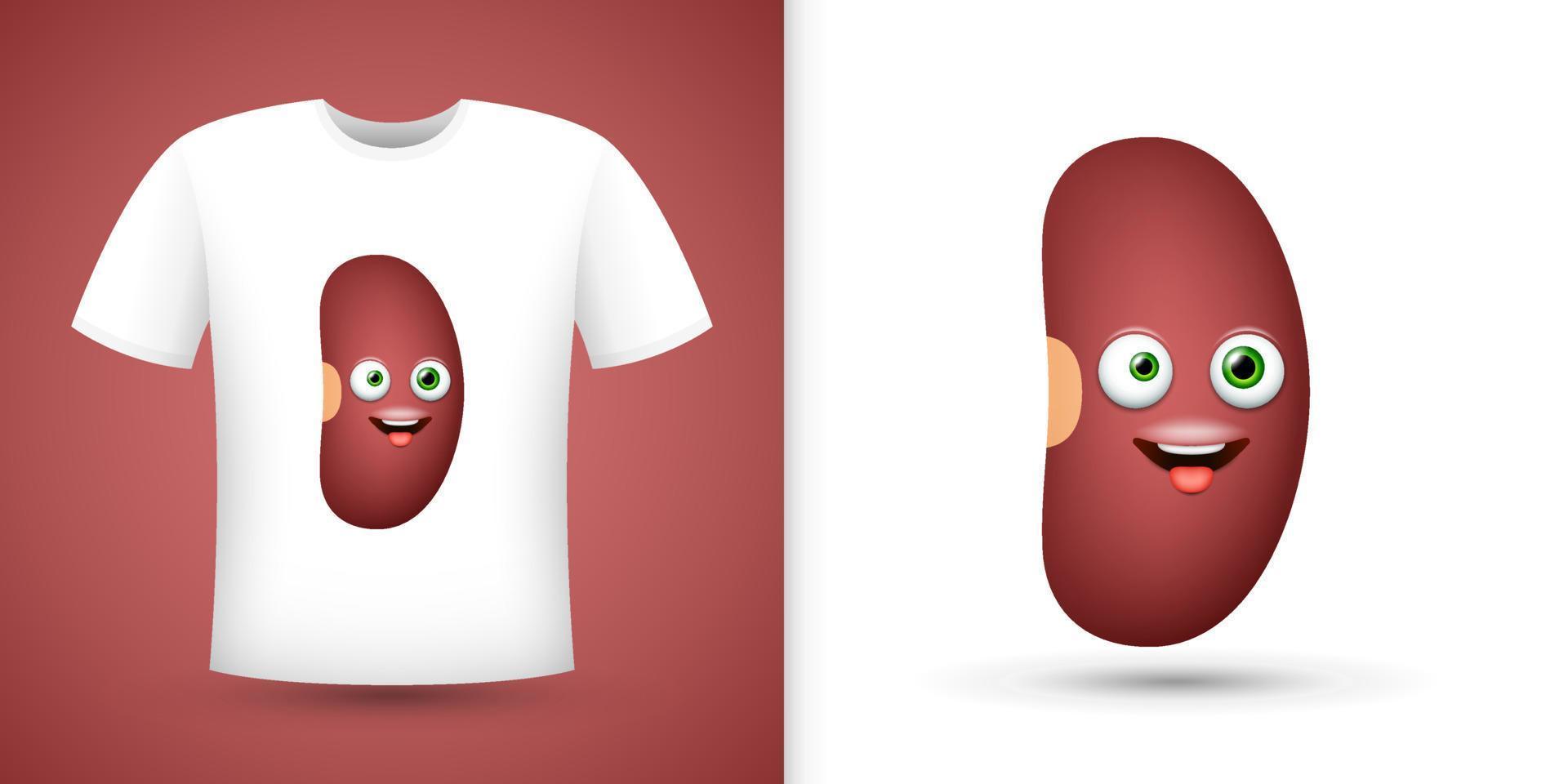 Kidney Bean on white shirt. Vector