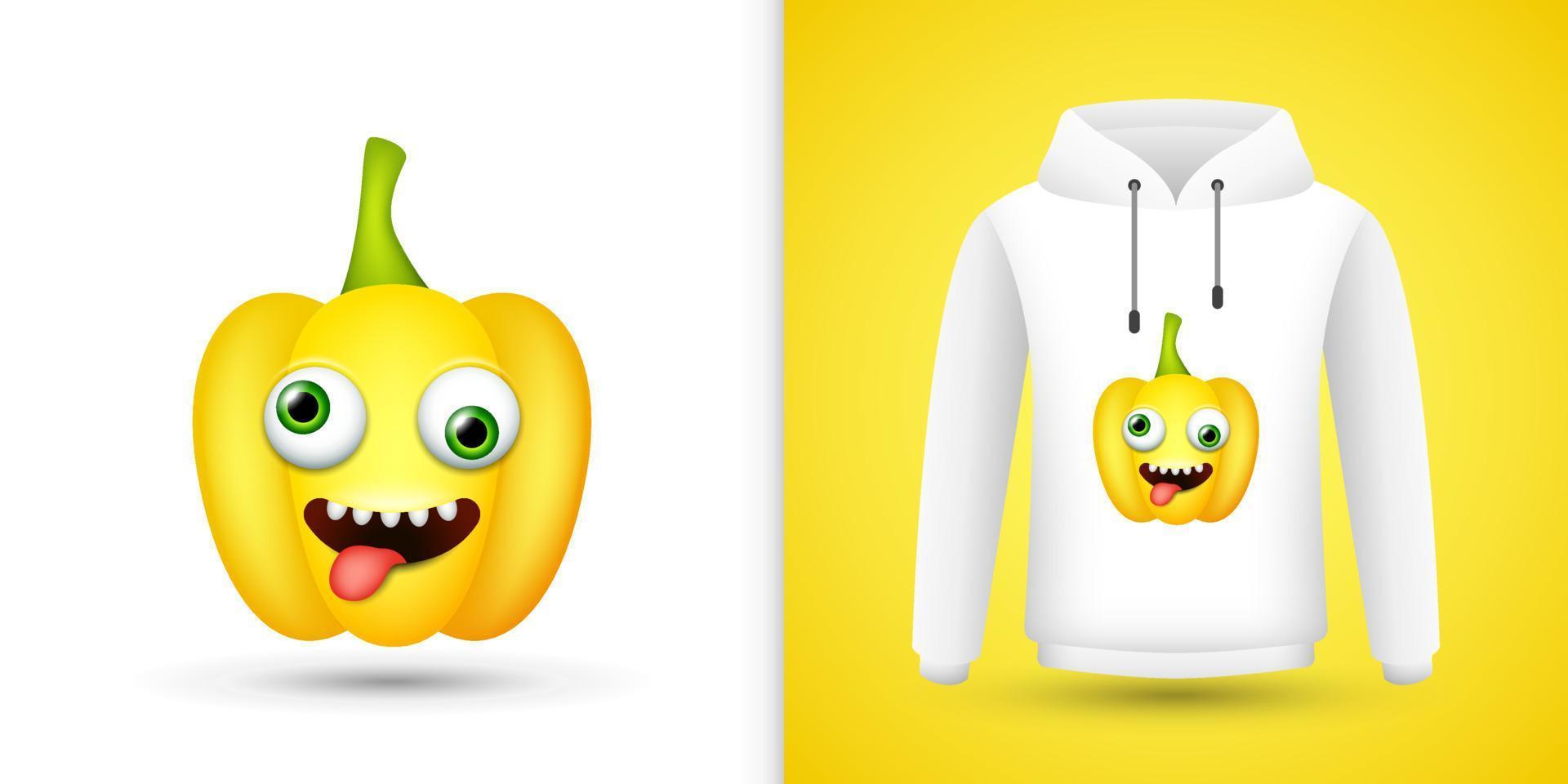 Yellow Bell Pepper on white sweatshirt hoodie. Vector