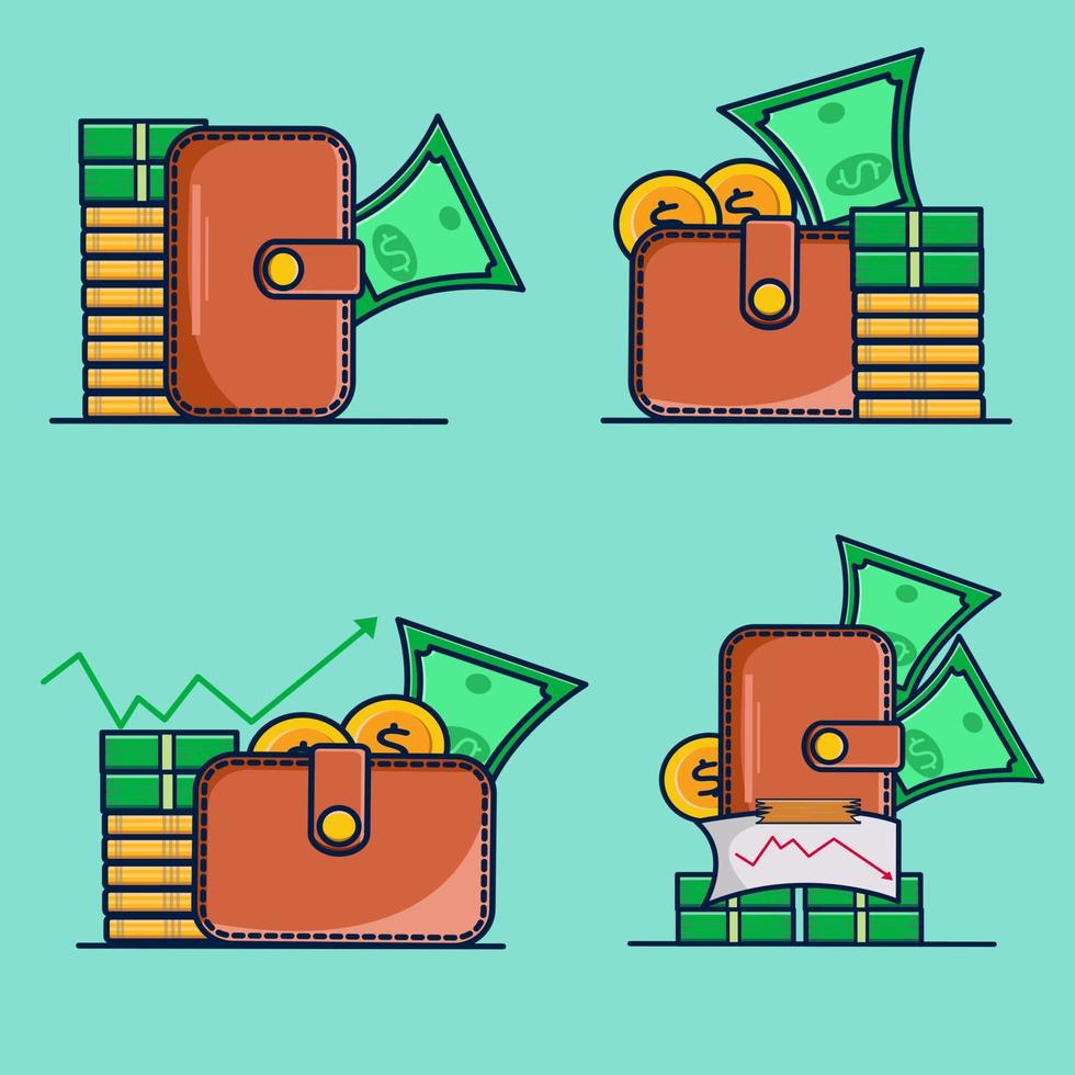 wallet for money, dollar and coin for business icon isolated vector