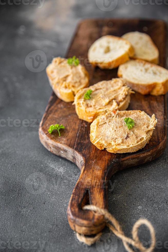 rillettes chicken meat or duck, goose poultry pate cuisine fresh healthy meal food snack on the table copy space food background photo