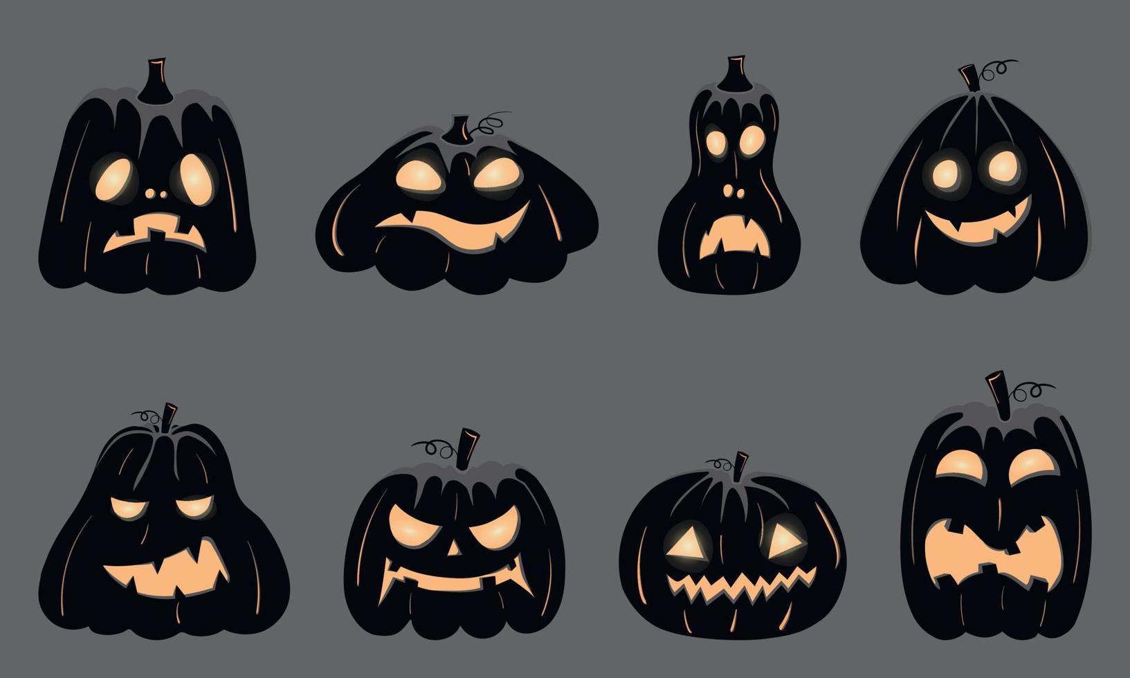 siluetas negras de caras de calabaza con ojos brillantes para halloween vector