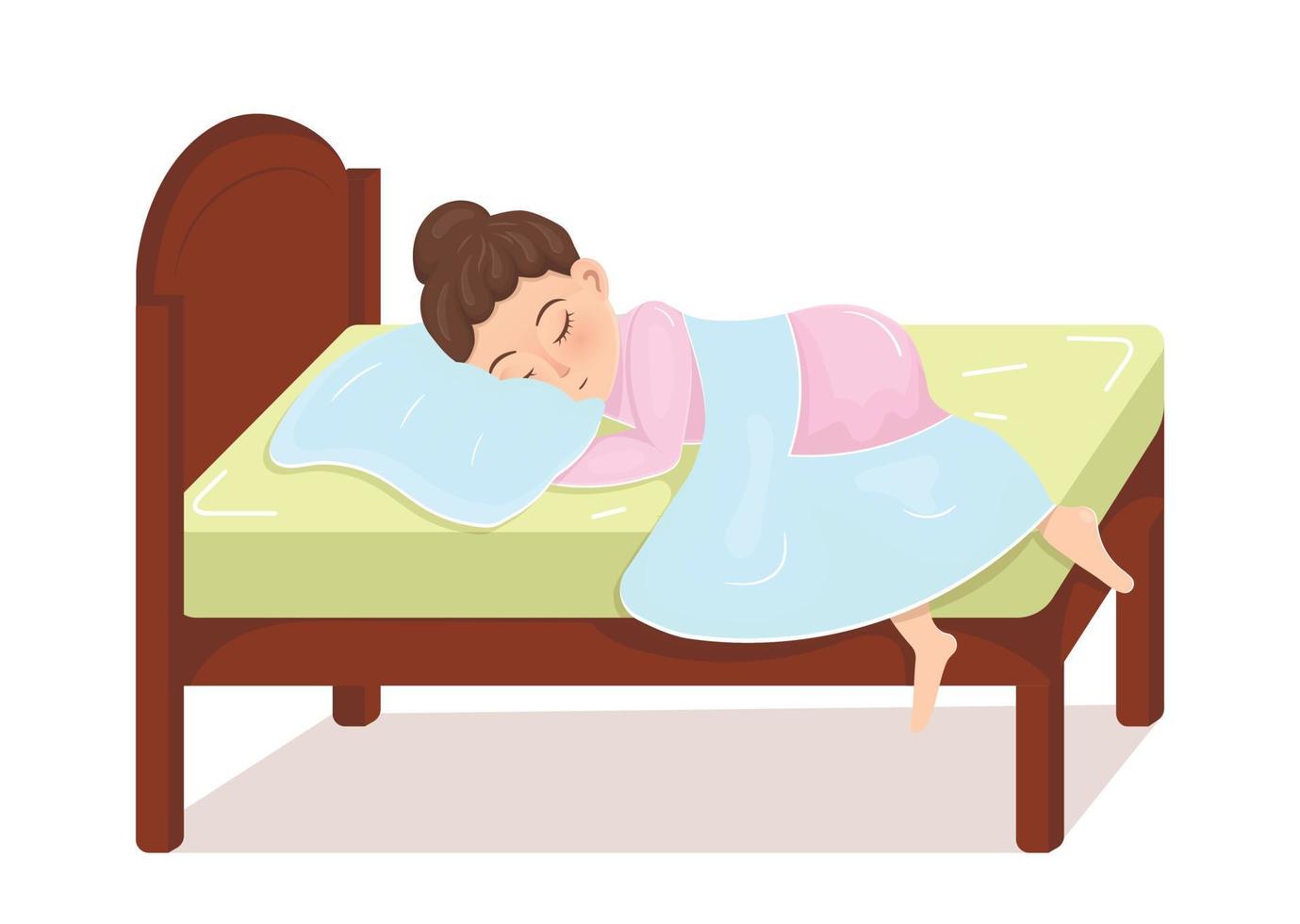 little girl sleeps under a blue blanket on her baby bed isolated on a white background vector
