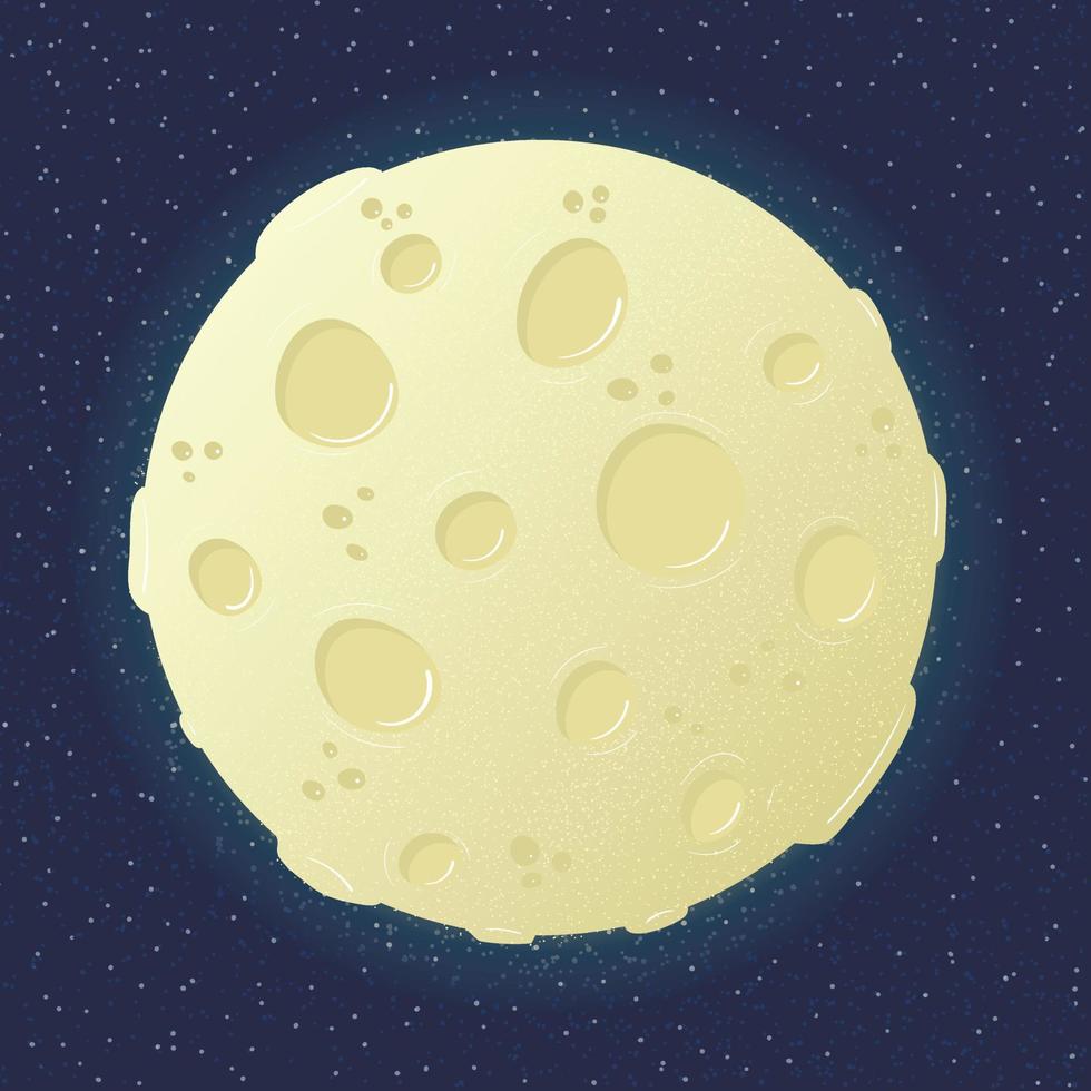 Full yellow moon with a grainy texture with a soft glow in cartoon style vector